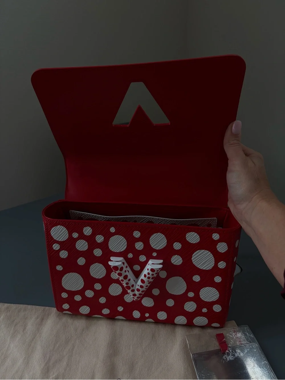 Louis Vuitton Red and White Polka Dot Chain Shoulder Bag